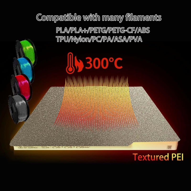 Wefuit JUUPINE Gold PEI Sheet for Bambu Lab P2S/X1/X1C/X1E/P1P/P1S/A1 Carbon Build Plate HeatingBed Spring Steel Flexible Platform 256x256mm Double Side Textured Hotbed for 3D Printer - Image 2